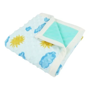 Sun and Cloud Printed Dimple Touch Velfleece Reversible Fleece Baby Blanket (Green)