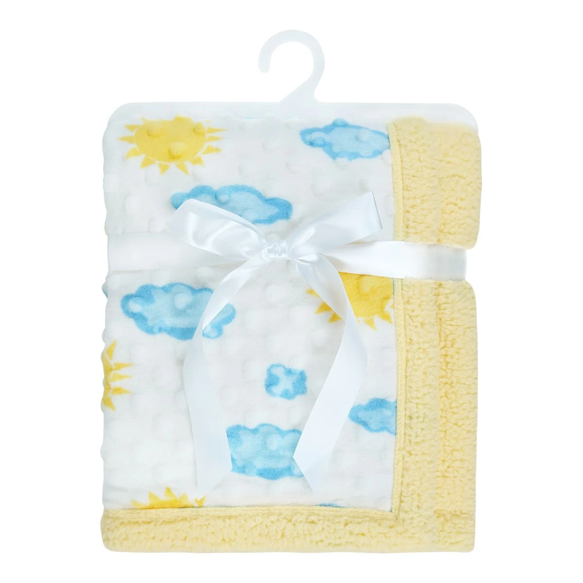 Sun and Cloud Printed Dimple Touch Velfleece Reversible Sherpa Baby Blanket (Yellow)