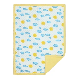 Sun and Cloud Printed Dimple Touch Velfleece Reversible Sherpa Baby Blanket (Yellow)