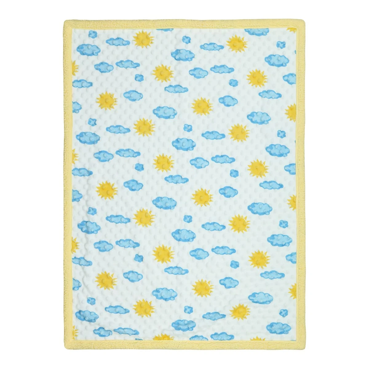 Sun and Cloud Printed Dimple Touch Velfleece Reversible Sherpa Baby Blanket (Yellow)