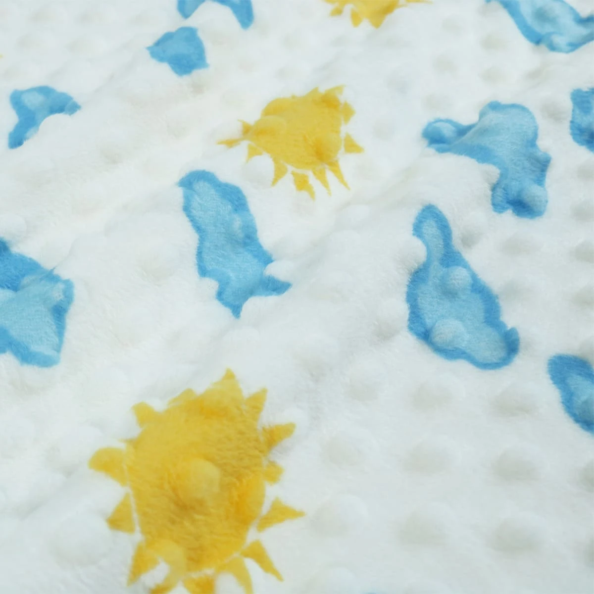 Sun and Cloud Printed Dimple Touch Velfleece Reversible Sherpa Baby Blanket (Yellow)