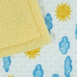 Sun and Cloud Printed Dimple Touch Velfleece Reversible Sherpa Baby Blanket (Yellow)