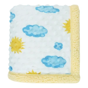 Sun and Cloud Printed Dimple Touch Velfleece Reversible Sherpa Baby Blanket (Yellow)