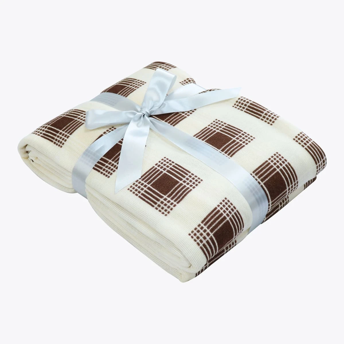 Tartan Pattern Printed Sweater Blanket (Brown,Cream)