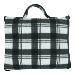 Tartan Printed Fleece Picnic Blanket (Black,White)