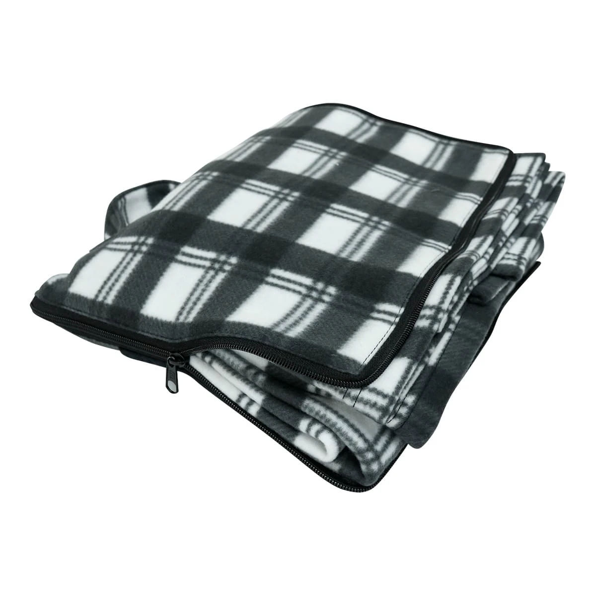 Tartan Printed Fleece Picnic Blanket (Black,White)