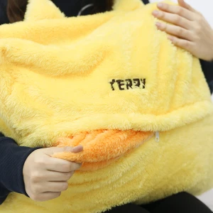 Terry Embroidery Plush Hand Warmer Pillow Blanket (Yellow,Orange)