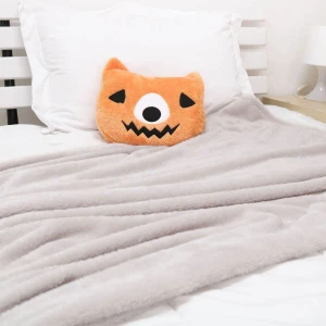 Terry V2 (Halloween Collection) 3D Embroidery Plush Pillow Blanket (Orange,Grey)