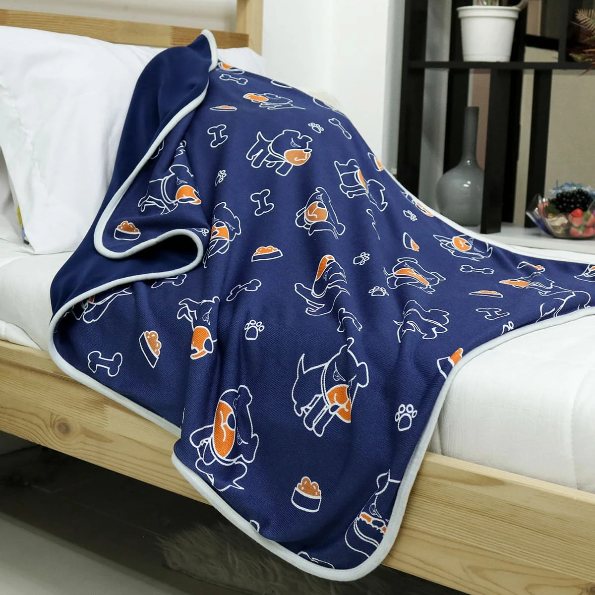 Ton's Favorite Food Printed Terry Reversible to Navy Velour Blanket (Binding) 30x40