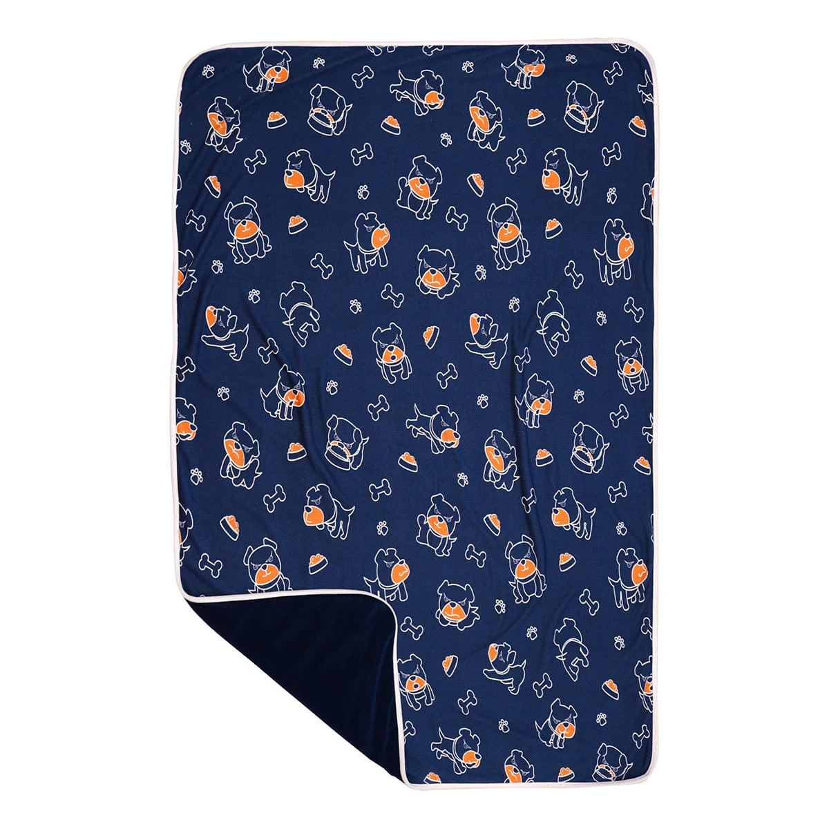 Ton's Favorite Food Printed Terry Reversible to Navy Velour Blanket (Binding) 30x40