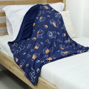 Ton's Favorite Food Printed Terry Reversible to Navy Velour Blanket (Turn Seam) 30x40