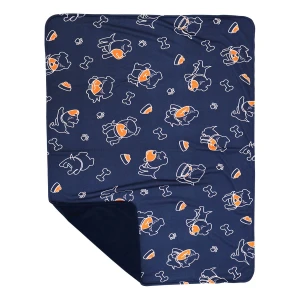 Ton's Favorite Food Printed Terry Reversible to Navy Velour Blanket (Turn Seam) 30x40