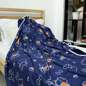 Ton's Favorite Food Printed Terry Reversible to Navy Velour Blanket (Binding) 40x60