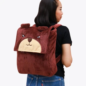 Ton 3D Embroidery Backpack with Plush Blanket (Red Brown)