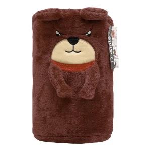 Ton 3D Embroidery Portable Drawstring Bag with Plush Blanket (Red Brown)