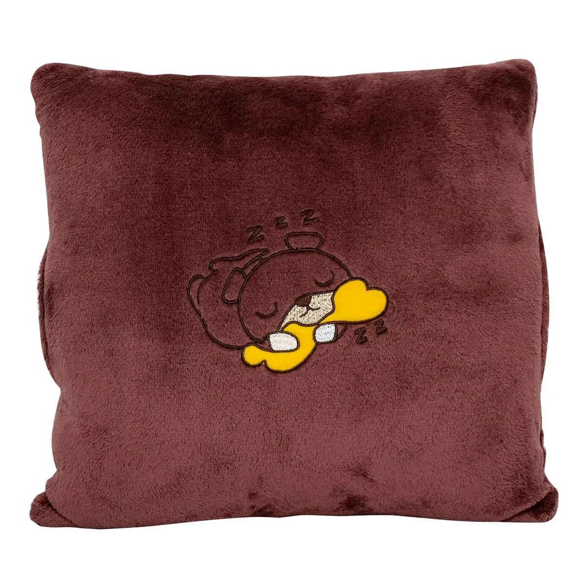 Ton Embroidery Flannel Hand Warmer Pillow Blanket (Red Brown)