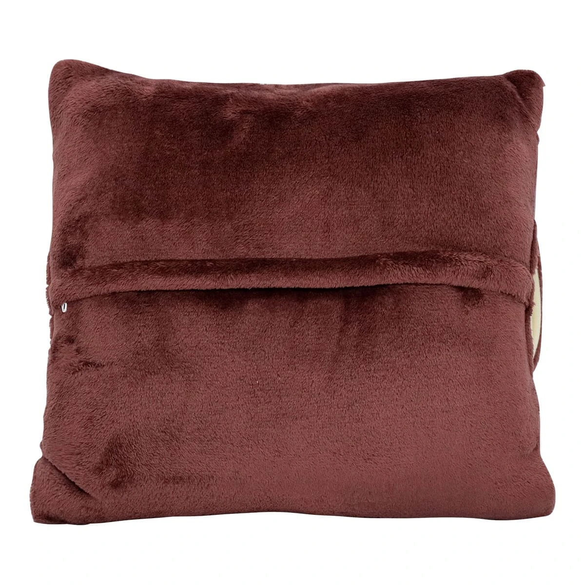 Ton Embroidery Flannel Hand Warmer Pillow Blanket (Red Brown)