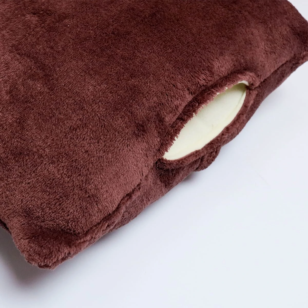 Ton Embroidery Flannel Hand Warmer Pillow Blanket (Red Brown)