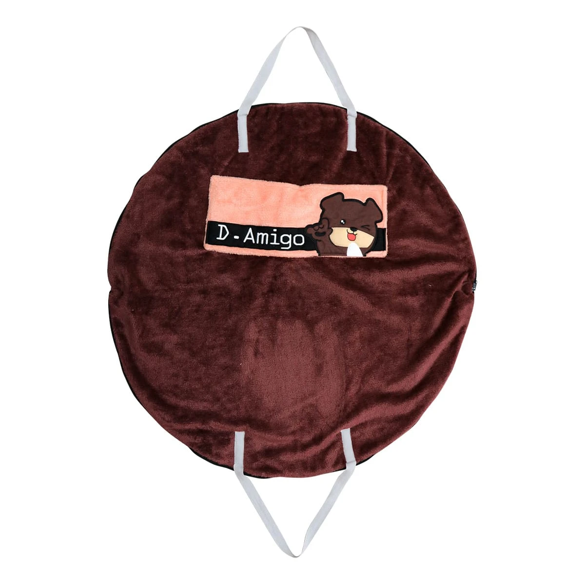 Ton Embroidery Pocket Semi Circle Shape Carry-on Bag with Plush Blanket (Red Brown)