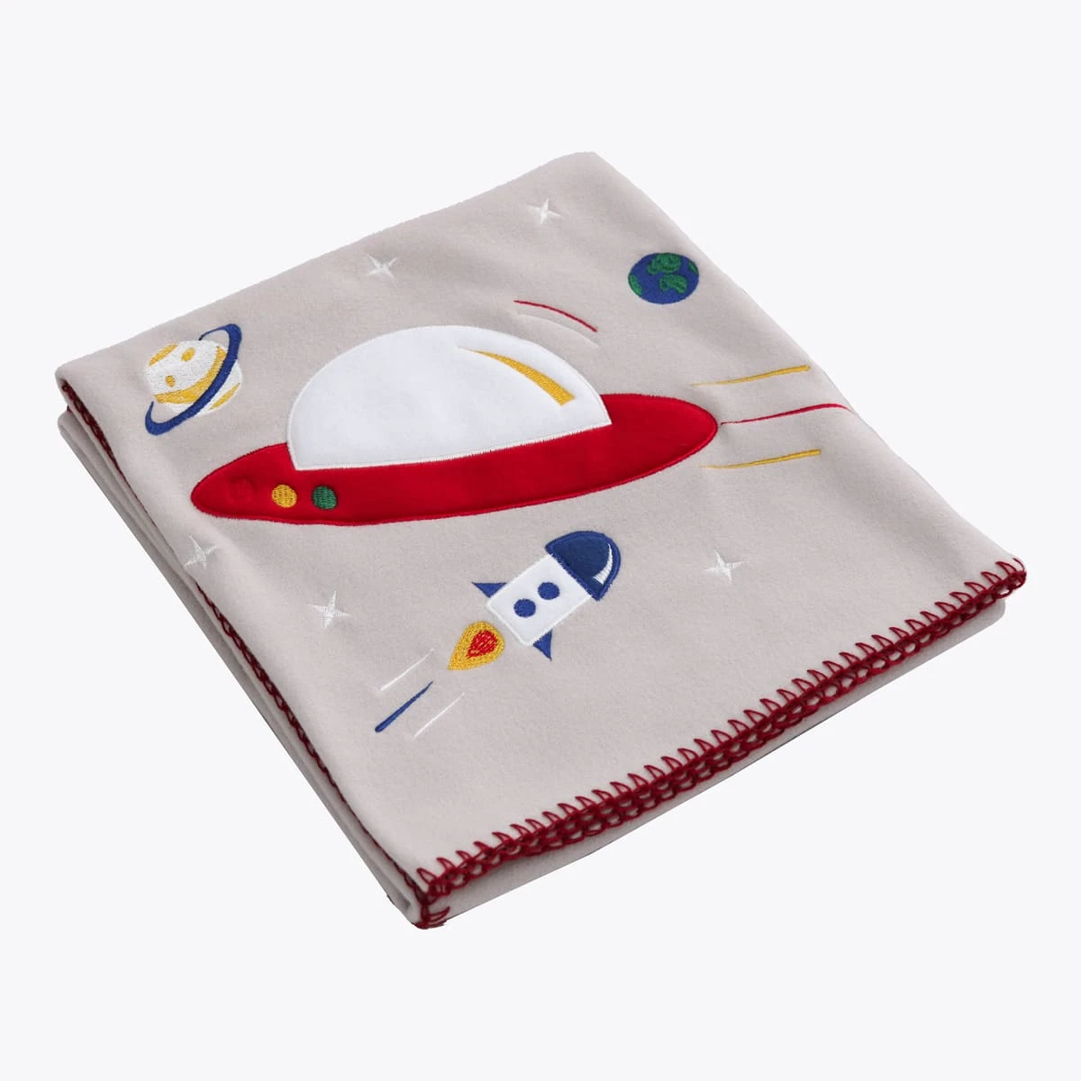 UFO Embroidery Fleece Baby Blanket