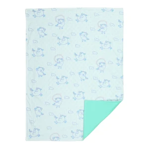 Unicorn and Cloud Printed Dimple Touch Velfleece Reversible Fleece Baby Blanket (Green)
