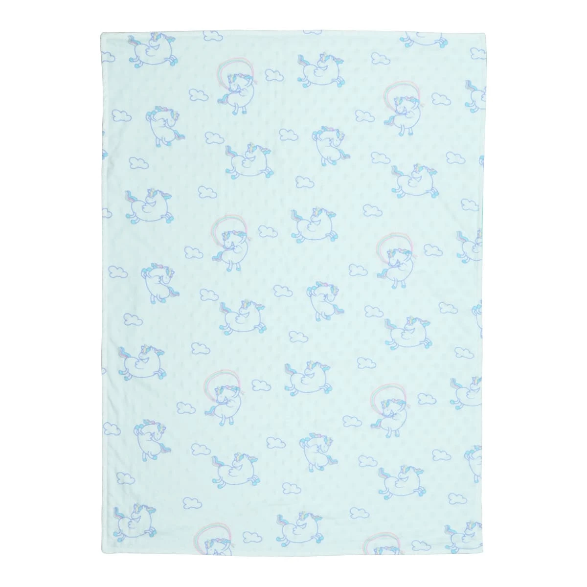 Unicorn and Cloud Printed Dimple Touch Velfleece Reversible Fleece Baby Blanket (Green)