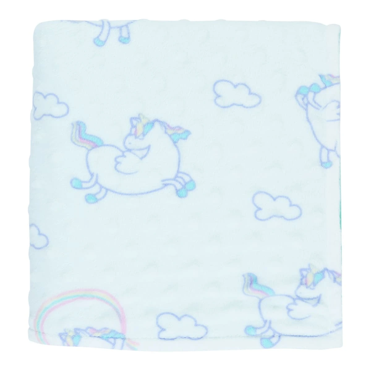 Unicorn and Cloud Printed Dimple Touch Velfleece Reversible Fleece Baby Blanket (Green)