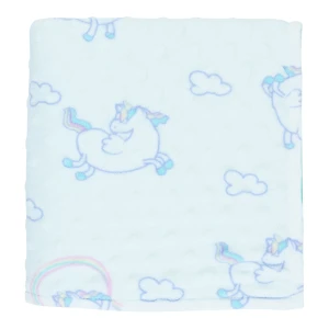 Unicorn and Cloud Printed Dimple Touch Velfleece Reversible Fleece Baby Blanket (Green)