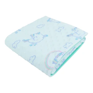 Unicorn and Cloud Printed Dimple Touch Velfleece Reversible Fleece Baby Blanket (Green)