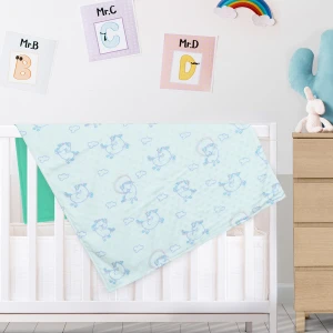 Unicorn and Cloud Printed Dimple Touch Velfleece Reversible Fleece Baby Blanket (Green)