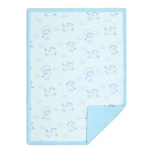 Unicorn and Cloud Printed Dimple Touch Velfleece Reversible Sherpa Baby Blanket (Blue)