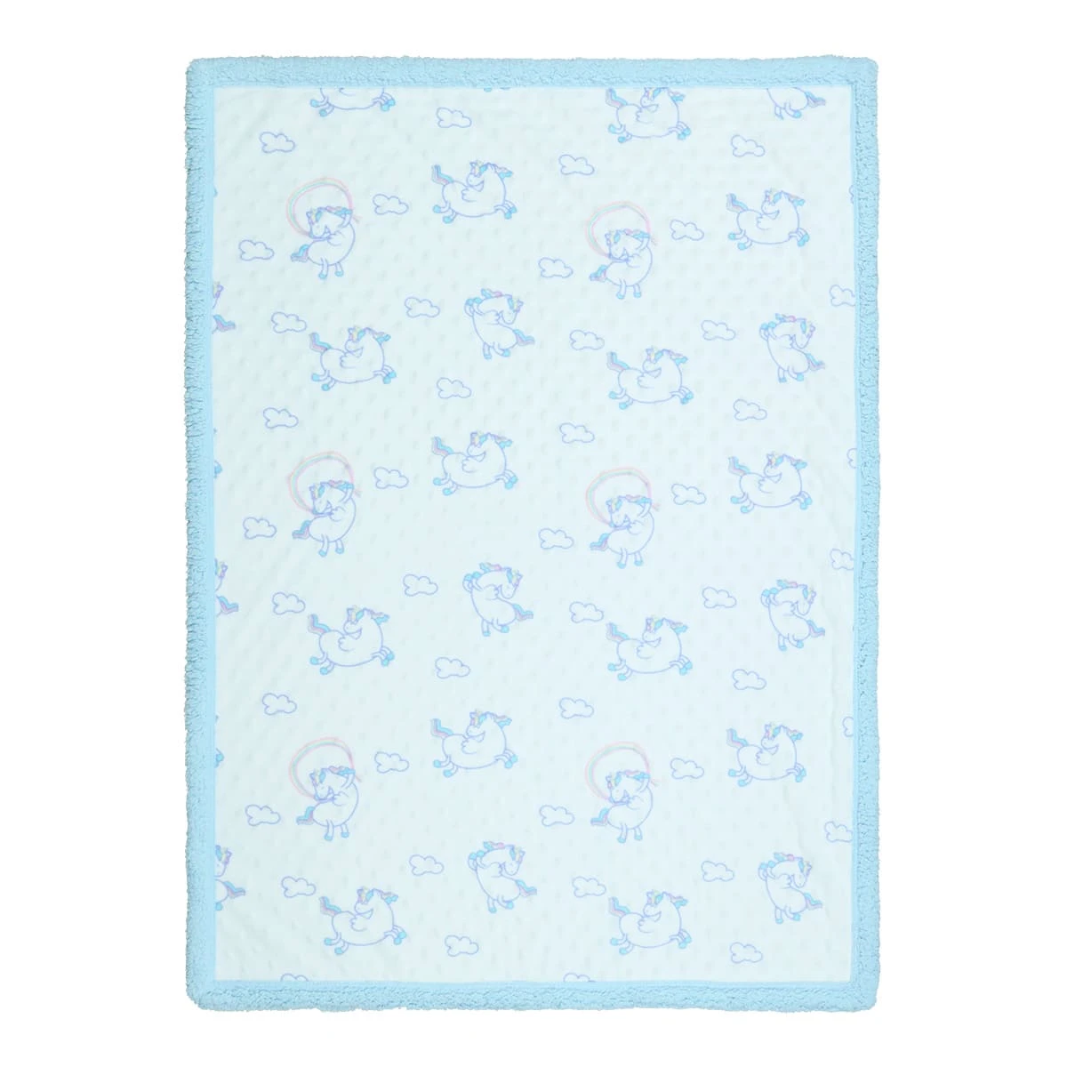 Unicorn and Cloud Printed Dimple Touch Velfleece Reversible Sherpa Baby Blanket (Blue)