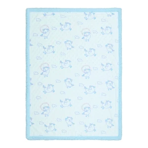 Unicorn and Cloud Printed Dimple Touch Velfleece Reversible Sherpa Baby Blanket (Blue)