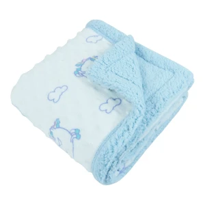 Unicorn and Cloud Printed Dimple Touch Velfleece Reversible Sherpa Baby Blanket (Blue)