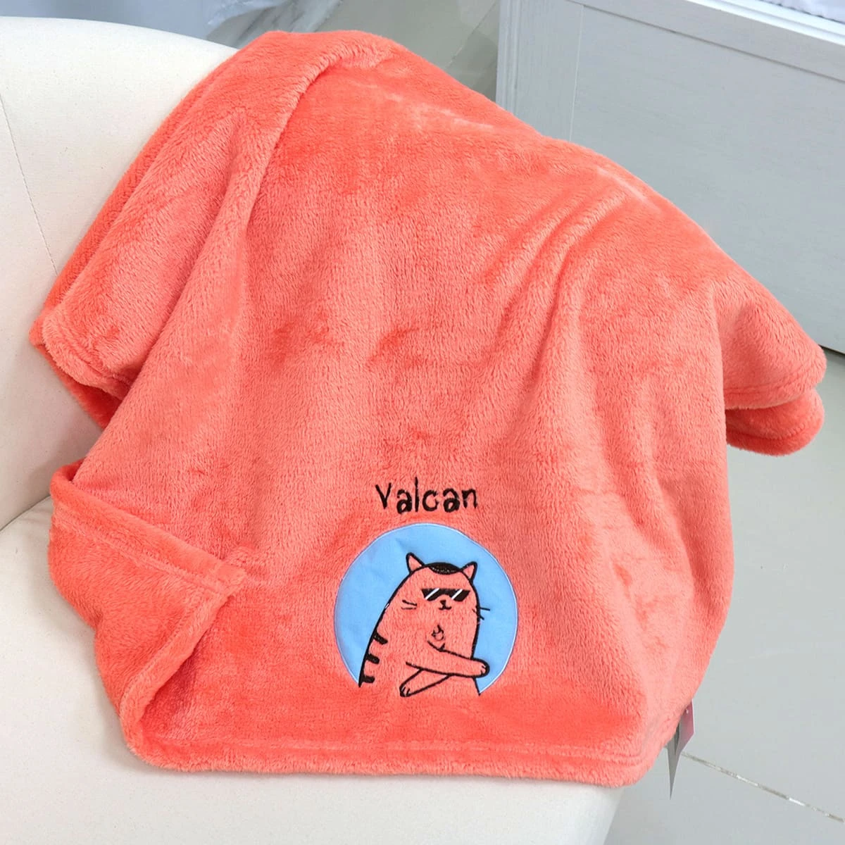 Valcan Embroidery Plush Baby Blanket (Orange)