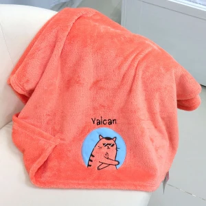 Valcan Embroidery Plush Baby Blanket (Orange)