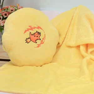 Valcan Embroidery Plush Hand Warmer Pillow Blanket (Yellow)