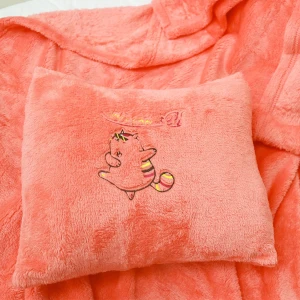 Valcan Embroidery Plush Pillow Blanket (Orange)