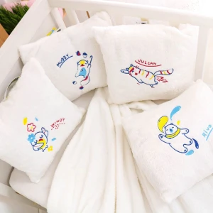 Windy Embroidery Plush Pillow Blanket (White)