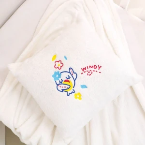 Windy Embroidery Plush Pillow Blanket (White)